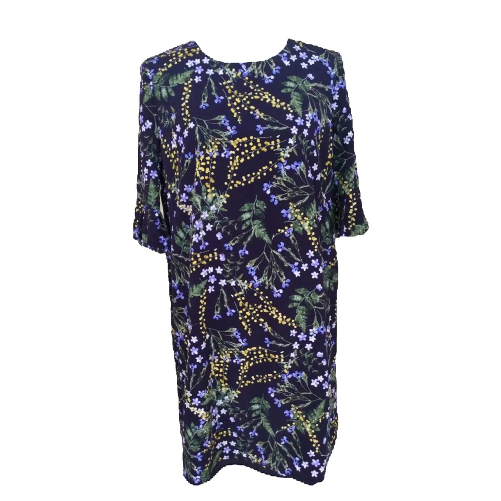 HOBBS LONDON NAVY PURPLE FLORAL KNEE LENGTH DRESS SIZE 6